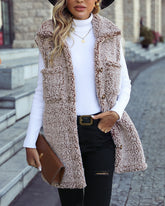 Lapel Sleeveless Long Loose Casual Double-sided Velvet Cardigan Vest Jacket