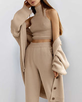 Solid Winter Vest Cardigan Pants Three Piece Knit Sets