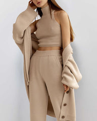 Solid Winter Vest Cardigan Pants Three Piece Knit Sets