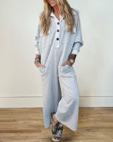 Casual Button Long Sleeve Jumpsuit