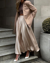 Elegant High Waist Satin Long Skirts