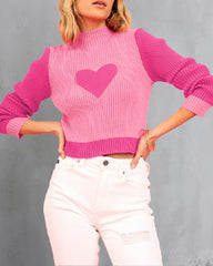 Heart Pattern Color Block Sweater
