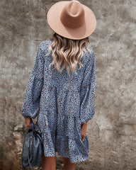 Loose V-neck Bubble Sleeve Leopard Print Dress