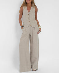 Effortlessly Chic Sleeveless Vest and Wide Leg Pants Set