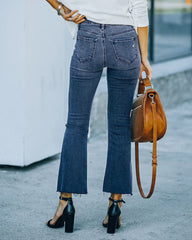 Buckle Design High-waisted Micro-flared Jeans Casual Cropped Pants