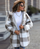 Hooded Loose Plaid Bubble Fleece Cardigan Jacket