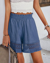 Casual High Waist Stretch Lace Hollow Lace Wide Leg Shorts