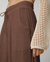 Drawstring Waist Plain Wide Leg Pants