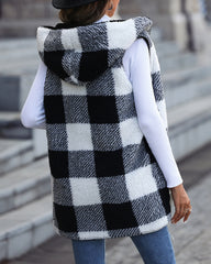 Mid-length Hooded Sleeveless Plaid Double-sided Velvet Loose Jacket