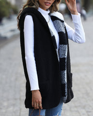 Mid-length Hooded Sleeveless Plaid Double-sided Velvet Loose Jacket