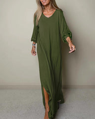 Casual Classic Long Sleeve V-neck Maxi Dress