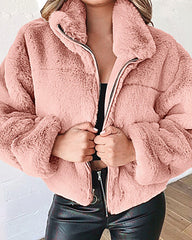 Faux Fur Zip-Up Cardigan Plush Jacket