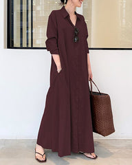 Beach Casual Solid Color Loose Temperament Long Shirt Dress