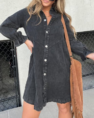 Denim Shirt Dress 3/4 Long Sleeve Button Down Babydoll Jean Shirt Dresses