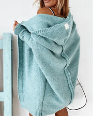 Hooded Batwing Knit Sweater with Soft and Loose Fit, Back Panel Patchwork