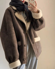 Lamb Wool Jackets Turn-down Collar Loose Fur Coat