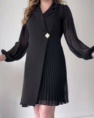 Solid Color Lapel Pleated Blazer Dress