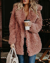 Pink Teddy Bear Coat Winter Warm Loose Oversized Fleece Jacket Pockets Faux Fur Coat