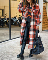 Flannel Wool Blend Plaid Lapel Button Down Shirt Long Sleeve Shacket Jacket with Pockets