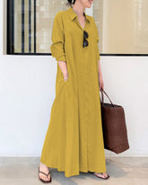 Beach Casual Solid Color Loose Temperament Long Shirt Dress