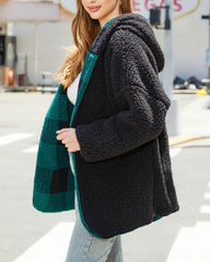 Plaid Oversized Casual Open-Front Double-Layered Fleece Coat