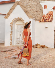 Solid Color Casual Halter Neck Sleeveless Dress Skirt Set