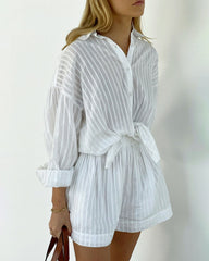 Long Sleeve Striped Shirt Shorts Two Piece Set Shirts Mini Shorts Suit