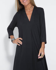 Casual Solid Color Long Sleeve V-neck Maxi Dress