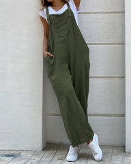Overalls Jumpsuits Plain Casual Loose Long Bib Harem Pants Rompers with Pocket