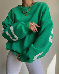 Oversize Sweatshirt Chicago Letter Graphic Long Sleeve Crewneck Pullover Top
