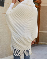 Knit Shawl Womens Solid Color Loose Collar Tassel Cape Knitted Cape Coat