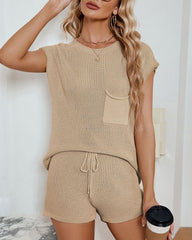 Two Piece Sets Tank Tops High Waisted Shorts Summer Sleeveless Knit Lounge Sets