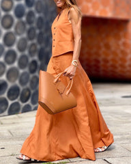 Two-Piece Set Sleeveless V-Neck Crop Top and Midi Flared Skirt Suits