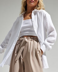 Solid Color Long Sleeve Cotton Crepe Shirt