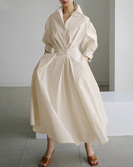 Oversized Shirt Maxi Dress Long Sleeve Button Smocked Long Dress with Pockets Swing Beach Party Dress
