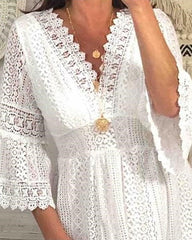 Summer V Neck Sexy Hollow Out Short Sundress Flared Sleeve Lady Party Dress