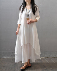 Loose Boho Cotton Maxi Kaftan Dress Layer Casual Long Tunic Dress
