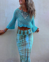 Stitching Hollow Women's Knitted Sweater Loose Round Neck Sunscreen Blouse