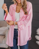 Striped Single-breasted Mid-length Corduroy Shirt Jacket