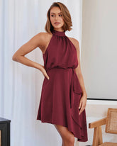 Satin Straps Irregularly Hanging Neck Party Dresses