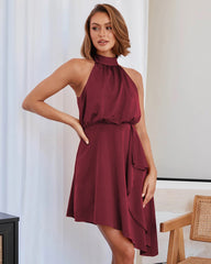 Satin Straps Irregularly Hanging Neck Party Dresses