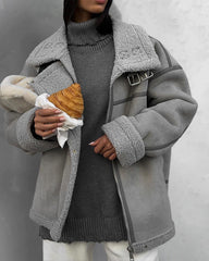 Faux Lamb Wool Fur Motorcycle Bike Coat