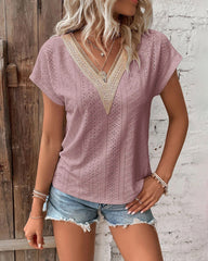 Dressy Top V Neck Short Sleeve Summer T Shirts Tops Loose Blouses