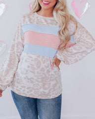 Contrast Color Top Leopard Print Round Neck Long Sleeve Sweatshirt