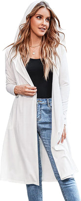 Hooded Long Cardigans Maxi Cardigan with Hood Open Front Lightweight Duster Coat with Pocket - Zeagoo (Us Only)