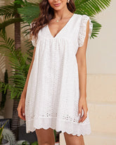 Sleeveless V Neck Lace Dresses with Pockets Loose Fit Flowy Pleated Swing Dress