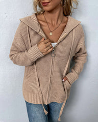 Long Sleeve Zipper Knitted Cardigan Hoodie Casual Short Sweater Outerwear