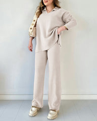 Solid Color Loose Hem Slit Two-piece Sweater Set