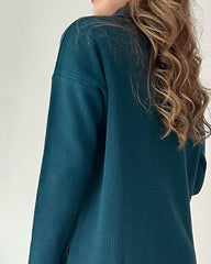 Solid Color Loose Hem Slit Two-piece Sweater Set
