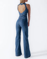 Slim Fit Sleeveless Fashion Street Retro Style High Waist Denim Jumpsuit